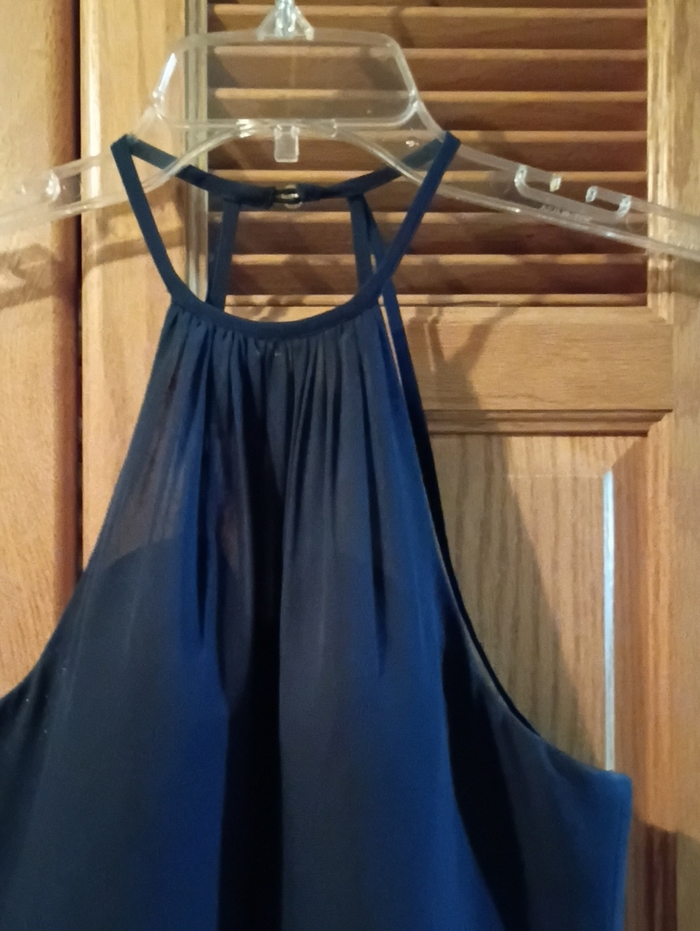 Azazie Navy High-Neck Camisole with Strappy Back